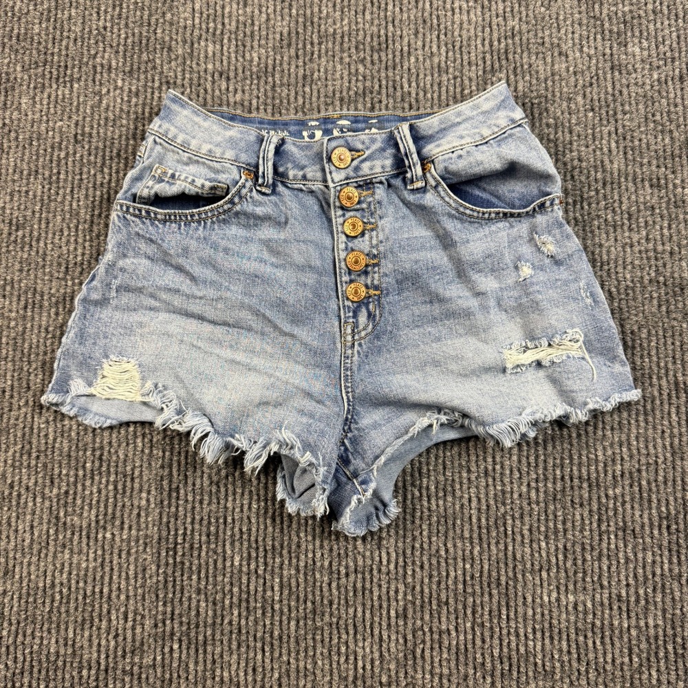 By Rewash Womens Size 3/26 Distressed Denim Shorts Light Wash Button‎ Fly